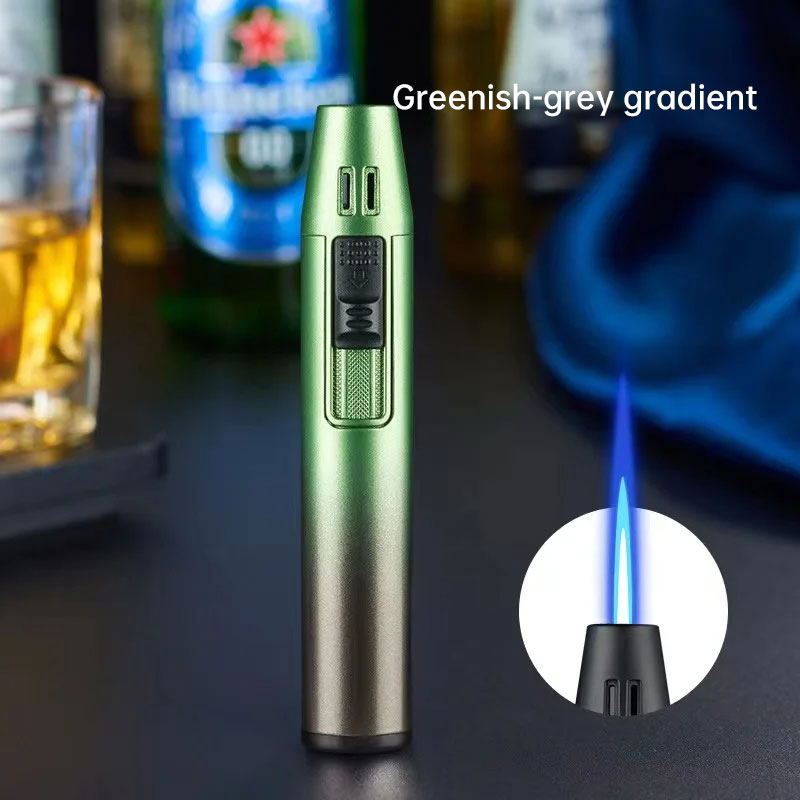 Pen Metal Lighter Mini Spray Gun Inflatable Windproof Butane Gas Lighter Adjustable Straight Shot Blue Flame Cigarette Tools