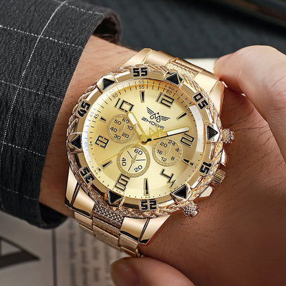 Men's casual sports men's watch steel strap quartz watch large dial