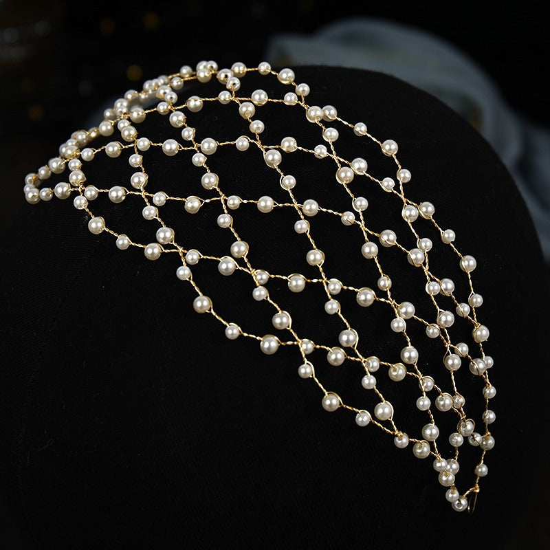 Mesh minimalist pearl hollow headwear