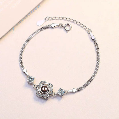 Customized color photo projection s925 pure silver six pointed star bracelet with 100 languages for birthday commemoration
