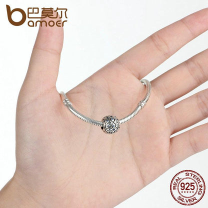 BAMOER 925 Sterling Silver Charms With Blue Crystals Bead Charm fit Bracelets Bangles SCC059