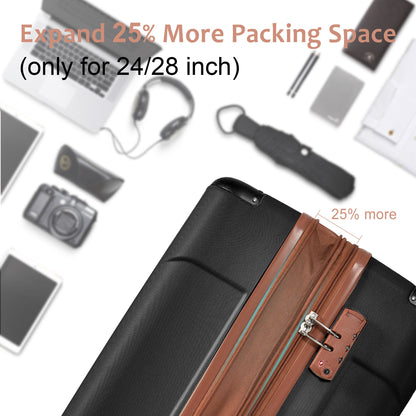 Hard shell luggage set 6-piece luggage set, expandable lightweight wheeled luggage, TSA lock, black brown
