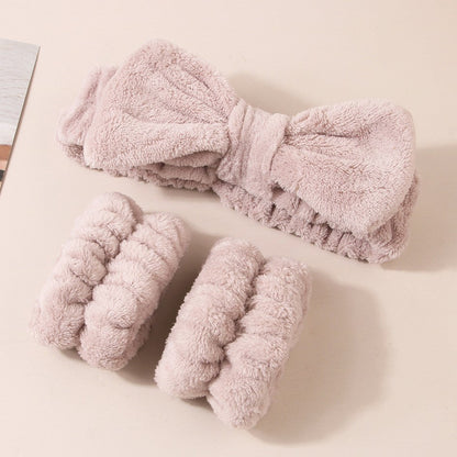 Wash face headband waterproof wrist strap set butterfly bow simple headband wrist 3-piece set