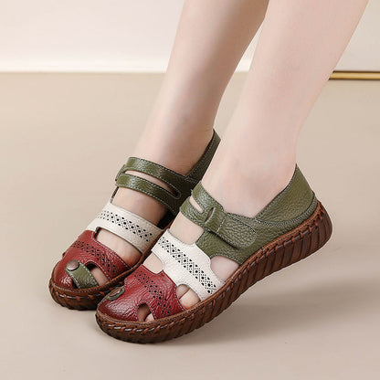 Cowhide mom sandals for women non slip cowhide sole soft sole genuine leather women's shoes flat bottom