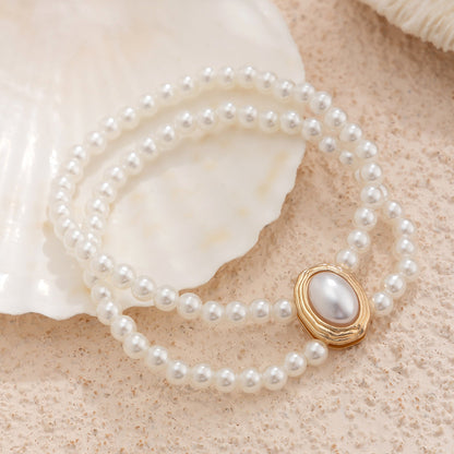 White anklets double-layer ankle bracelet with high-end and personalized bead, turquoise imitation pearl ankle chain