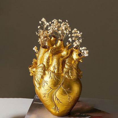 Heart-Shaped Flower Vase Resin Ornament Desktop Living Room Plant Pot Table Decoration Craft