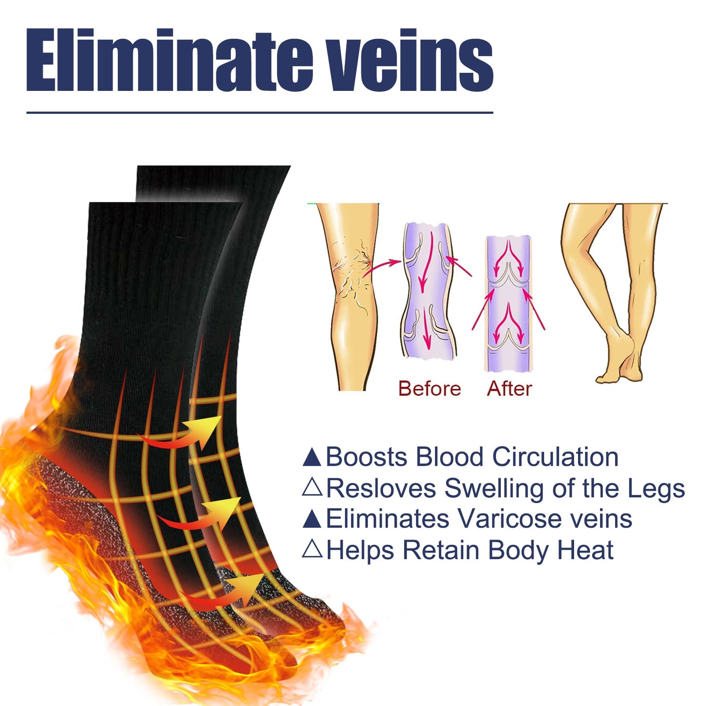 35 Degrees Aluminized Fibers Heating Socks, Relieve Vein Spontaneous Heat Constant Temperature Comfortable Warm Foot Cold Protection Socks