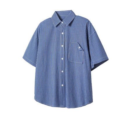 Checkered casual short sleeved shirt for men and women