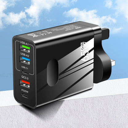 3.1A standard 65W fast charging mobile phone charger type-c PD+3USB multi port travel charging head