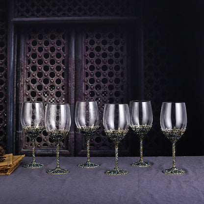Enamel lead-free red wine cup crystal glass high footed cup decanter set