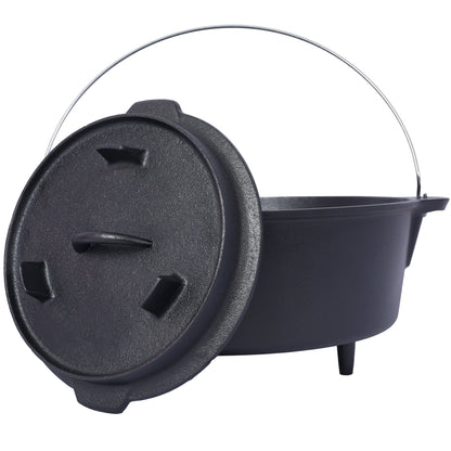 ast iron Dutch oven with lid, outdoor camping deep pot, used for camping, cooking, barbecue and leg rest,6 quarts