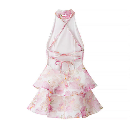 Style Women's Fashion Sexy Printed V-Neck Bubble Hem Fitted Dress