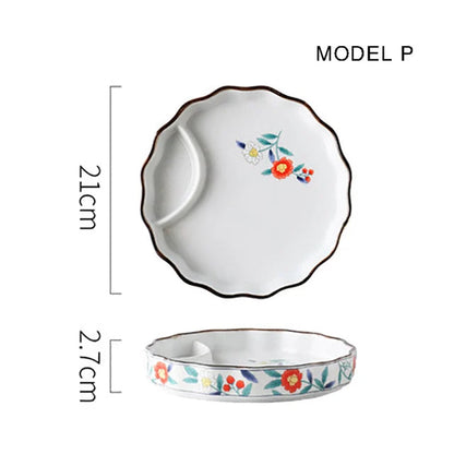 Dumpling plate sushi plate round square plate with soy sauce and vinegar partitioned snack plate ceramic plate for home use