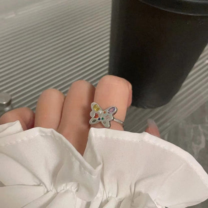 Dopamine love colored zircon diamond ring female niche index finger high-end fashion personality open ring