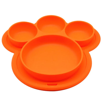 Kids Food-grade Silicone Home Dinner Dish Baby Plate Tableware Bear Paw Shape Children Training Cartoon Bowls Suction Toddler