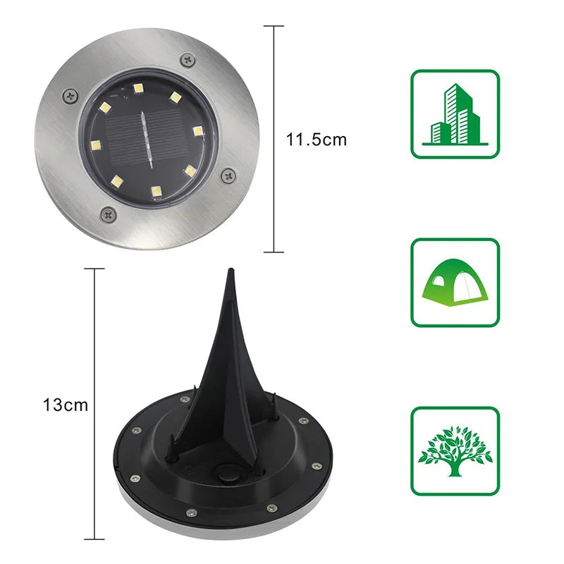 4Pcs Solar Power Disk Light 8LED Ground Lamp Light Spot Lamp for Outdoor Path Way Yard Garden Decking Lawn Waterproof