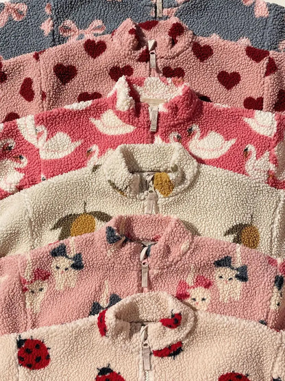 25 Winter New Children's Warm Coat  Cute Printed Bow Lamb Wool Coat for Boys and Girls Baby Girl Winter Clothes