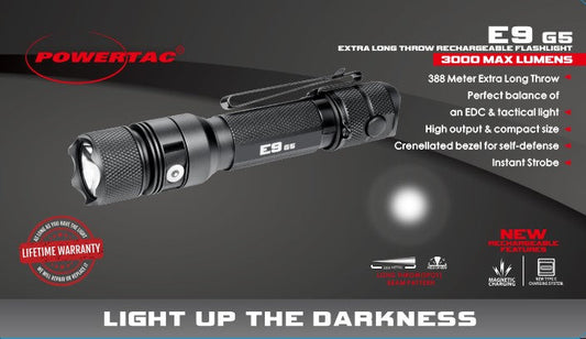 E9 GEN5 + Spare Battery Power Bundle in Hard Shell Case - 3,000 Lumen Tactical Flashlight with Backup Power