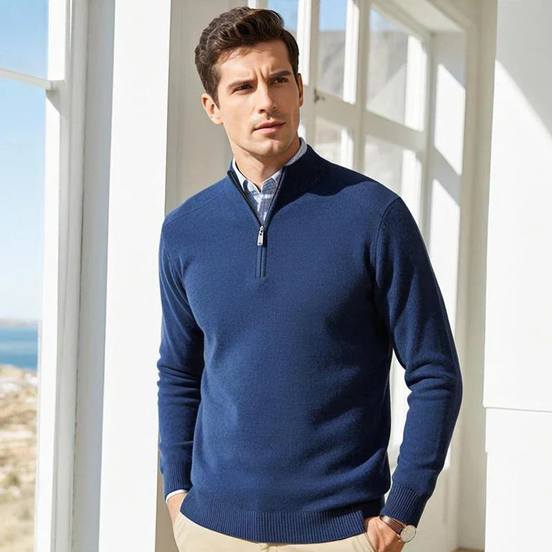 100% Soft Woolen Cashmere Men's Sweater Half-High Zipper Pullover Autumn Winter Warm Basic Knitted Jumper Pull Homme