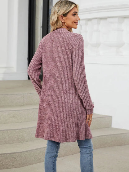 Autumn and winter long color long sleeved loose pocket cardigan jacket for women