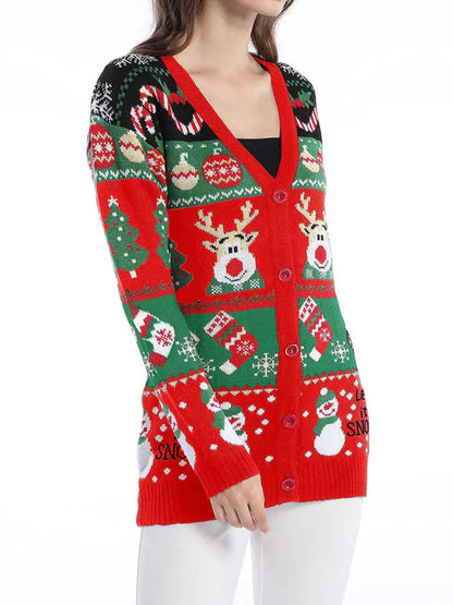 Autumn and winter new sweater jacket women's casual long sleeved Christmas sweater