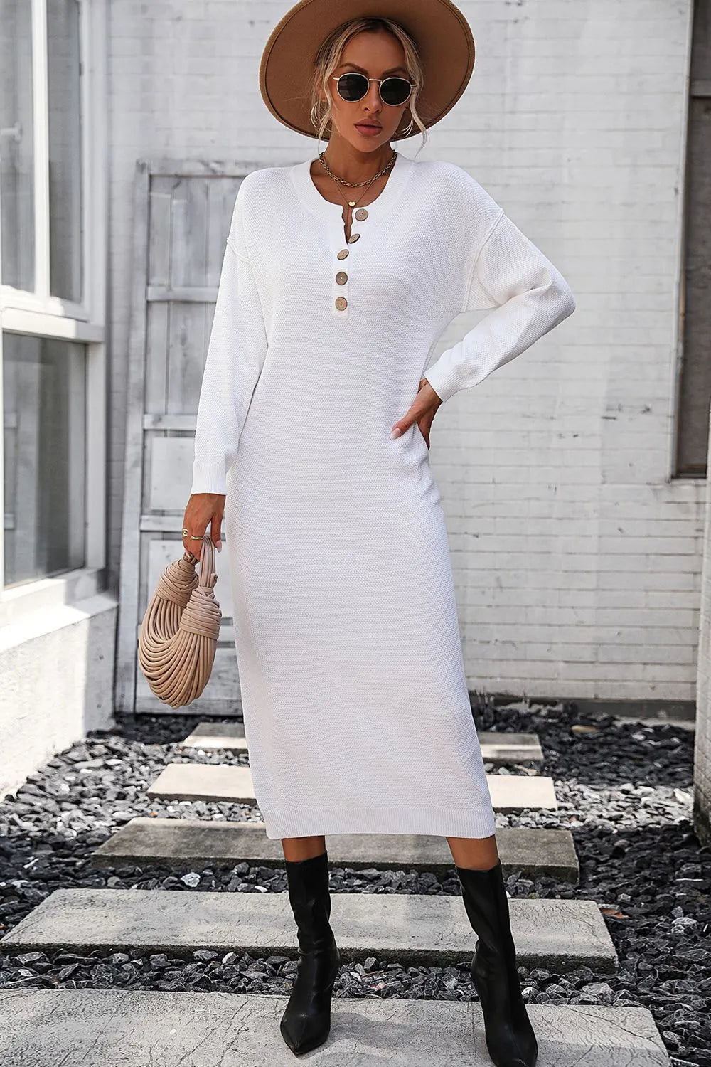 Button knit sweater dress fashionable temperament commuting women's sweater women
