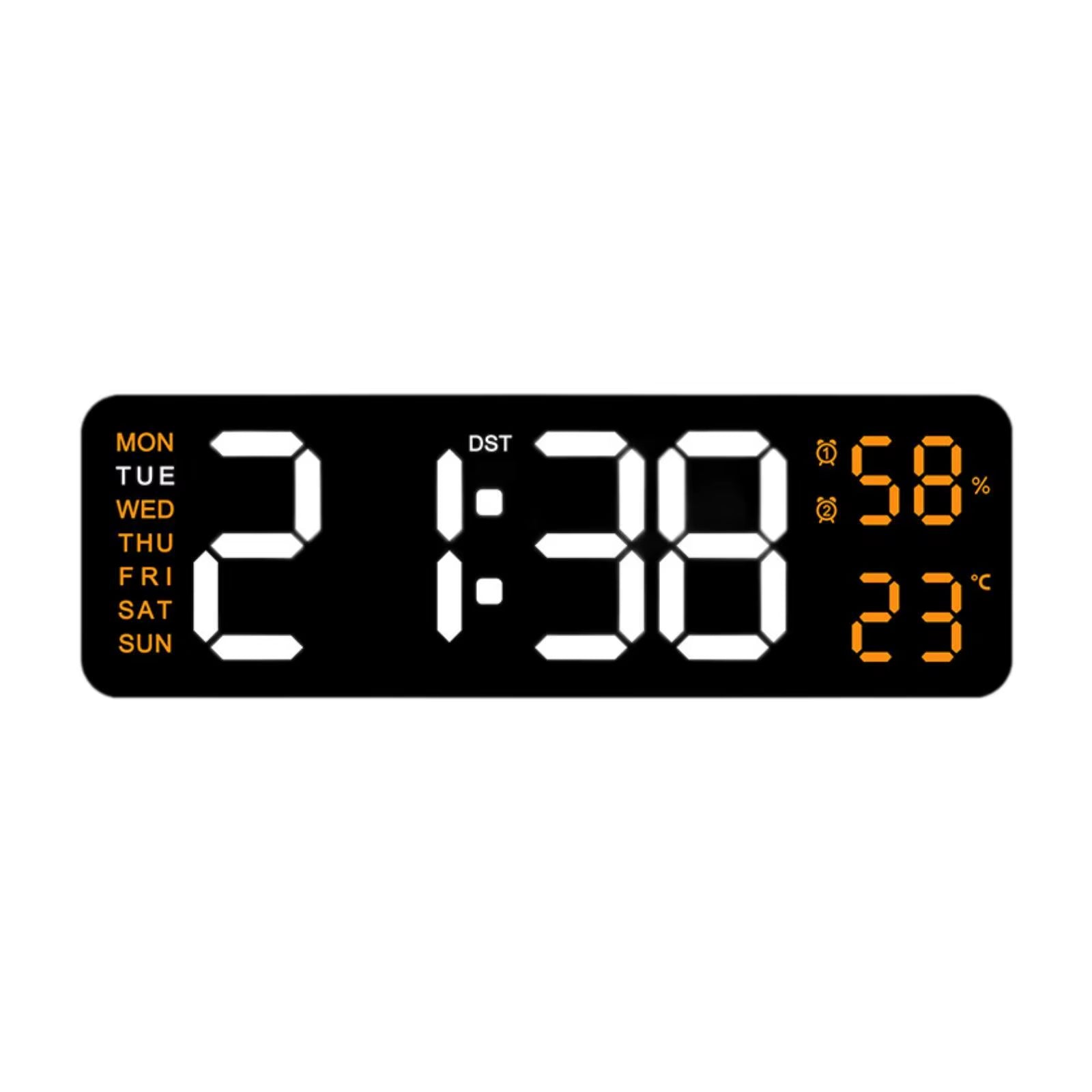 Large LED Digital Wall Clock – With Temperature, Humidity & Week Display