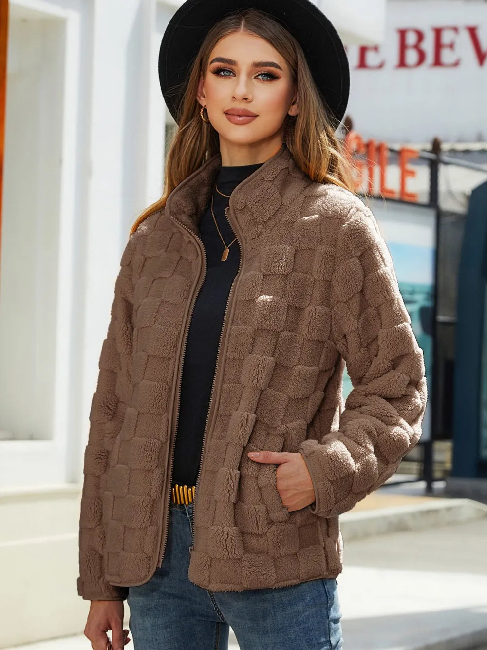Checkered Zip Up Jacket