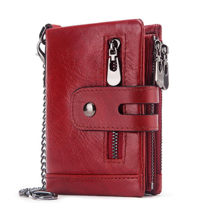 European and American first-layer kraft card bag men's short genuine leather wallet Father's Day gift