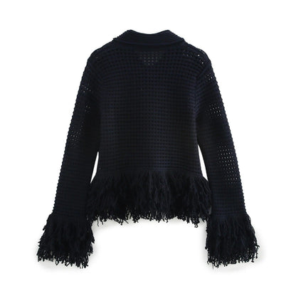European and American women's fashion versatile tassel knit sweater+skirt set