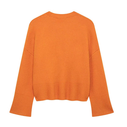 European and American women's long sleeved round neck knitted sweater mini skirt set