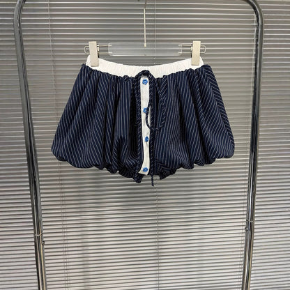 Fashion contrasting polo collar heart striped shirt top women's spring floral bud fluffy half skirt two-piece set