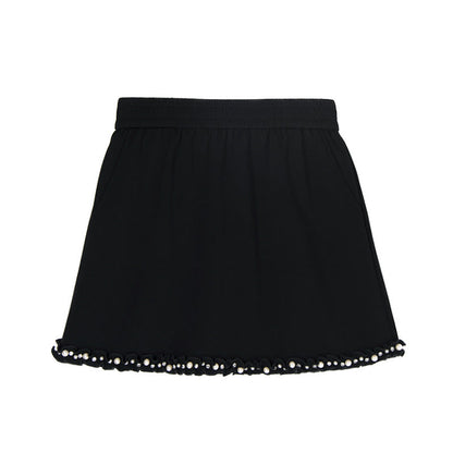 Fashion Set V-neck Solid Color Shoulder Pad T-shirt+Elastic Waist Short Skirt