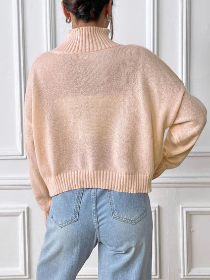 Hand hook flower collage high neck pullover sweater loose casual base sweater