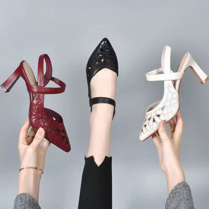 High heeled sandals with pointed hollow high heels for women