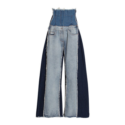 High waisted loose slimming color blocked long flared pants and floor pants