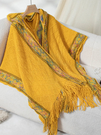 Hooded tassel cloak sweater shawl women's coat
