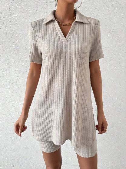 Johnny Collar Short Sleeve Top and Shorts Set