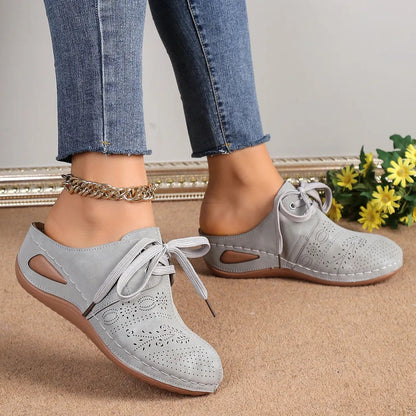 Lace-Up Round Toe Wedge Sandals