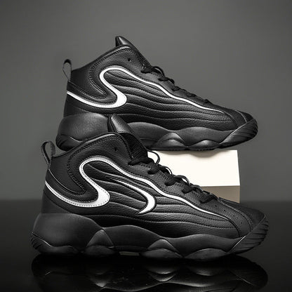 Men's sports shoes with leather surface, trendy shoes, Korean version, fashionable basketball shoes
