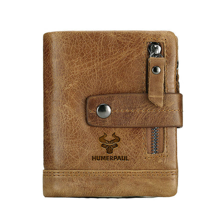 New Leather Wallet Crazy Horse Leather Zipper Buckle Wallet Leather Multifunctional Clutch