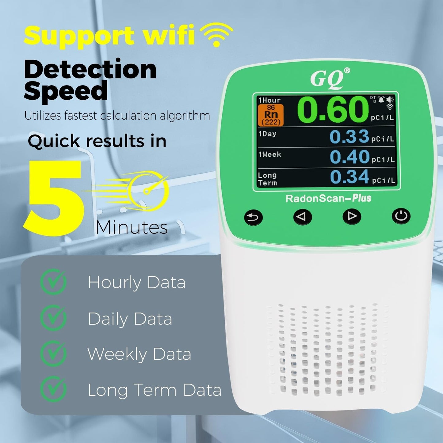 GQ RadonScan-Plus Radon Gas Detector Fast, Accurate Color Display Data Logging