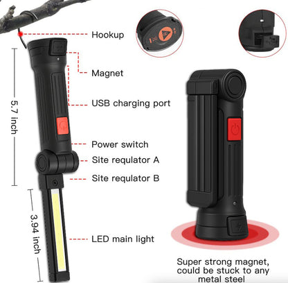 Rechargeable LED COB Work Light Mechanic Flashlight Lamp Magnetic Base Bright