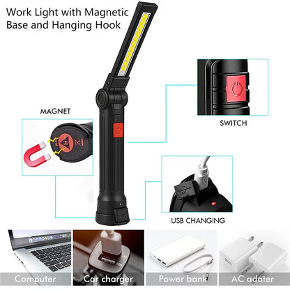 Rechargeable LED COB Work Light Mechanic Flashlight Lamp Magnetic Base Bright