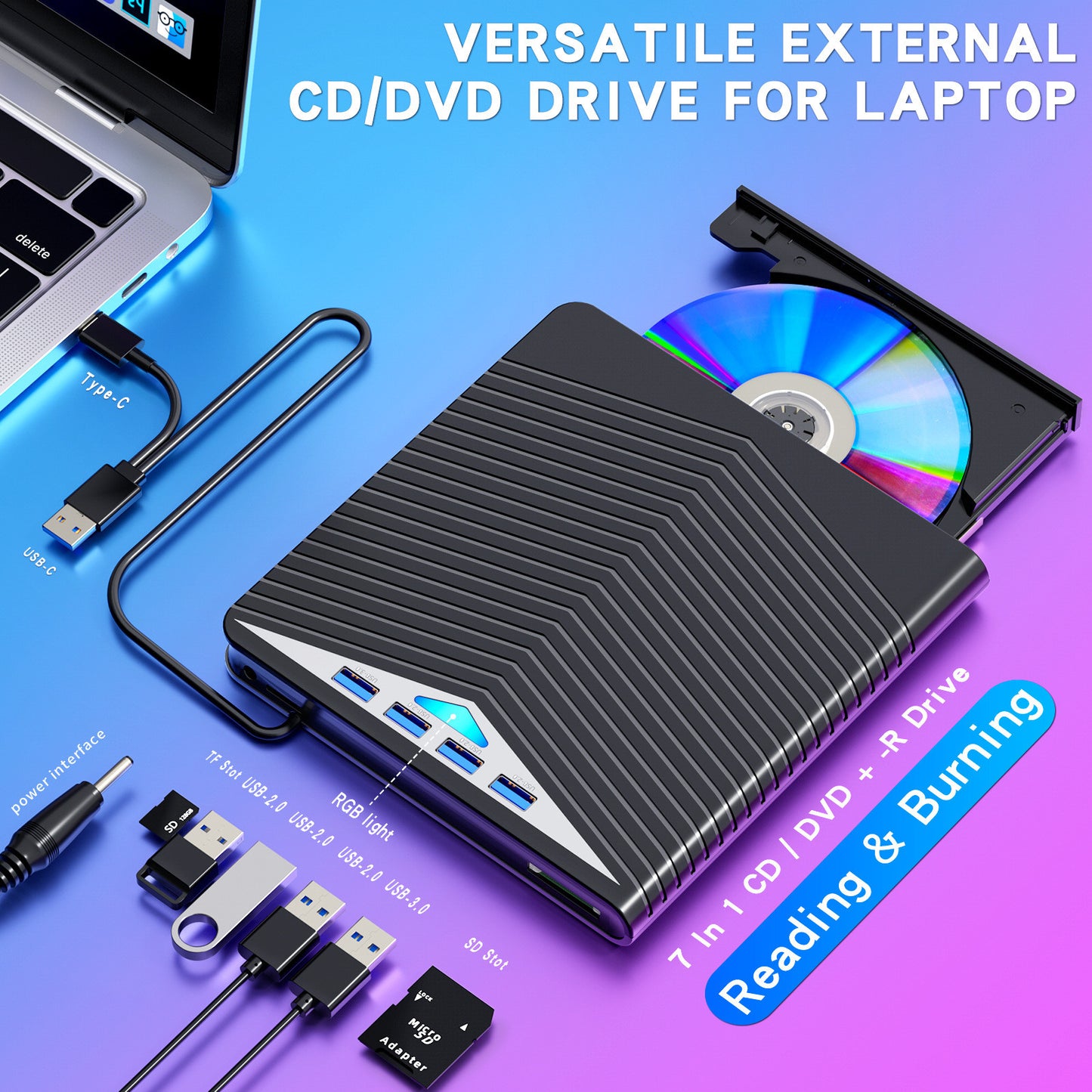 External CD DVD Drive for PC Laptop Windows 11 10 USB 3.0 Burner Reader Writer
