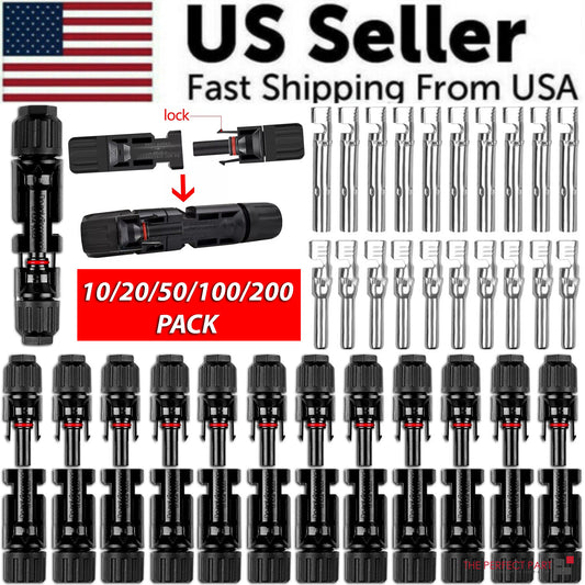 10/20/50/100/200 Pairs Male Female Solar Cable Connectors For DIY Solar Panel US