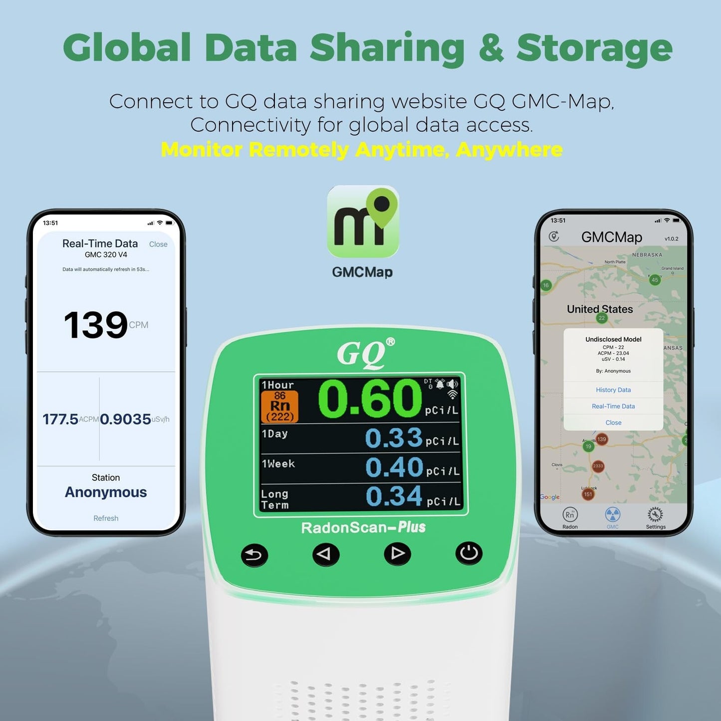 GQ RadonScan-Plus Radon Gas Detector Fast, Accurate Color Display Data Logging
