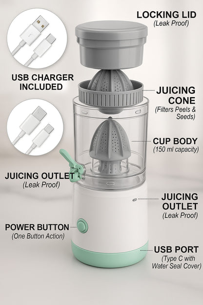 Electric Citrus Juicer Rechargeable Hands-Free Masticating Orange Lemon Squeezer