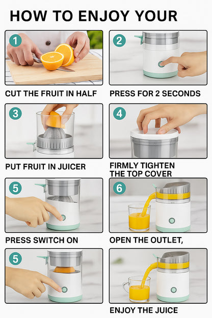 Electric Citrus Juicer Rechargeable Hands-Free Masticating Orange Lemon Squeezer