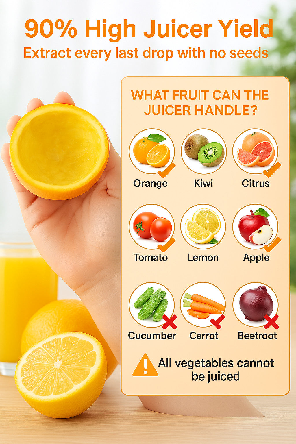 Electric Citrus Juicer Rechargeable Hands-Free Masticating Orange Lemon Squeezer